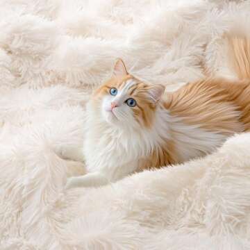 KANKAEU Faux Fur Throw Blanket Twin Size 60''x80'', Cream Throw Blanket for Couch, Reversible Soft B...