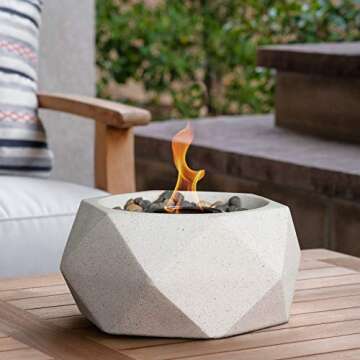 TerraFlame Geo Fire Bowl Table Top | Portable Concrete Fire Pit for Indoor and Outdoor | 3 Gel Fuel Cans | Clean Burning and Smoke-Free | Protective Cork Base | StoneCast White Finish
