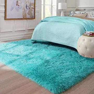 Ompaa Soft Fluffy Area Rug for Living Room Bedroom, 4x6 Teal Blue Plush Shag Rugs, Fuzzy Shaggy Acce...