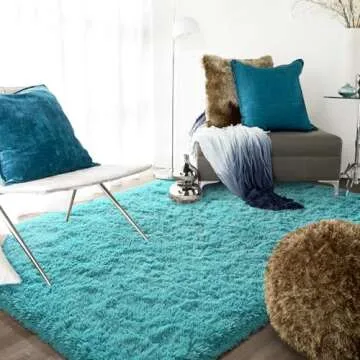 Ompaa Soft Fluffy Area Rug for Living Room Bedroom, 4x6 Teal Blue Plush Shag Rugs, Fuzzy Shaggy Accent Carpets for Kids Girls Rooms, Modern Apartment Nursery Dorm Indoor Furry Decor