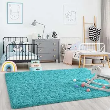 Ompaa Soft Fluffy Area Rug for Living Room Bedroom, 4x6 Teal Blue Plush Shag Rugs, Fuzzy Shaggy Accent Carpets for Kids Girls Rooms, Modern Apartment Nursery Dorm Indoor Furry Decor