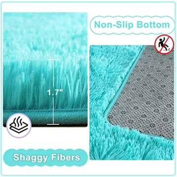 Ompaa Soft Fluffy Area Rug for Living Room Bedroom, 4x6 Teal Blue Plush Shag Rugs, Fuzzy Shaggy Accent Carpets for Kids Girls Rooms, Modern Apartment Nursery Dorm Indoor Furry Decor
