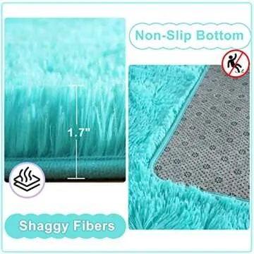 Ompaa Soft Fluffy Area Rug for Living Room Bedroom, 4x6 Teal Blue Plush Shag Rugs, Fuzzy Shaggy Accent Carpets for Kids Girls Rooms, Modern Apartment Nursery Dorm Indoor Furry Decor