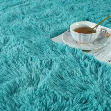 Ompaa Soft Fluffy Area Rug for Living Room Bedroom, 4x6 Teal Blue Plush Shag Rugs, Fuzzy Shaggy Accent Carpets for Kids Girls Rooms, Modern Apartment Nursery Dorm Indoor Furry Decor