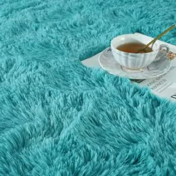 Ompaa Soft Fluffy Area Rug for Living Room Bedroom, 4x6 Teal Blue Plush Shag Rugs, Fuzzy Shaggy Accent Carpets for Kids Girls Rooms, Modern Apartment Nursery Dorm Indoor Furry Decor