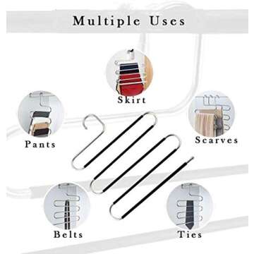 devesanter Hangers Space Save Non-Slip 6 Pack S-Shape Clothes Hangers Stainless Steel Closet Storage Organizer for Pants Jeans Scarf Trousers Hanging Black
