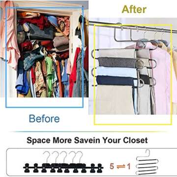 devesanter Hangers Space Save Non-Slip 6 Pack S-Shape Clothes Hangers Stainless Steel Closet Storage Organizer for Pants Jeans Scarf Trousers Hanging Black