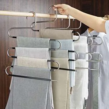 devesanter Hangers Space Save Non-Slip 6 Pack S-Shape Clothes Hangers Stainless Steel Closet Storage Organizer for Pants Jeans Scarf Trousers Hanging Black