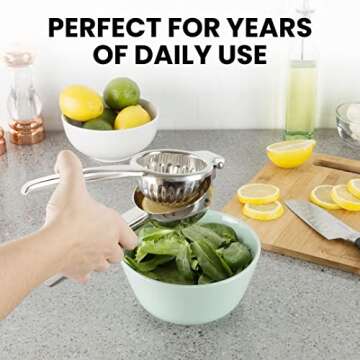 Chef's Star Lemon Squeezer Stainless Steel Citrus Juicer - Large Fruit Squeezer for Drinks - Rust-proof Juice Press, Non-Slip Manual Hand Juicer, Ideal for Juicing Lemons, Limes, Small Oranges