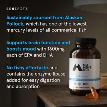 Momentous Omega 3 Fish Oil 1600mg - Daily Fish Oil Omega 3 Supplement for Women and Men with EPA & DHA - Supports Joint Health - NSF Certified, GMO-Free, Gluten Free, 30 Servings