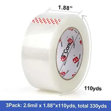 BOMEI PACK Heavy Duty Packaging Tape with Dispenser - 3 Rolls, Total 330Y, 2.6 mil, 1.88 inch x 110 Yards, Clear Packing Tape Refills for Shipping, Mailing, Moving & Storage