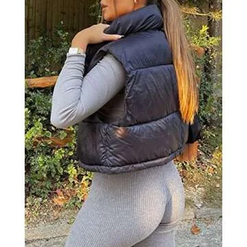 Shiyifa Women's High Neck Zipper Cropped Puffer Vest