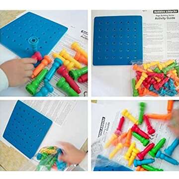 VIPAMZ Peg Board Set Toys-Montessori Occupational Therapy Fine Motor Skills Toy, Suitable for Toddlers and Preschoolers Over 3+ Year Old. 25 Tall-Stacker Pegs Rubber 8" Pegboard