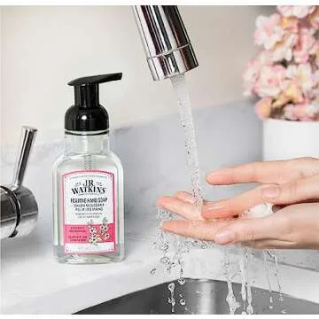 J.R. Watkins Foaming Hand Soap Pump with Dispenser, Moisturizing All Natural Foam, Alcohol-Free, Cruelty-Free, USA Made, Use as Kitchen or Bathroom Soap, Cherry Blossom, 9 fl oz, 3 Pack