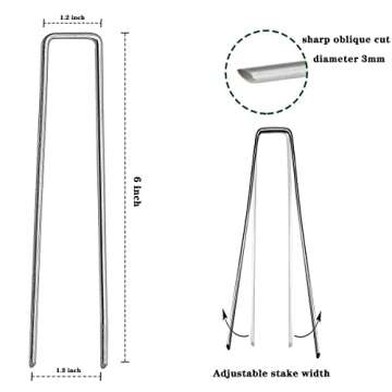 100 Pcs 6 inch Garden Landscape Staples Galvanized Pins Lawn Stakes for Weed Barrier Ground Cover,U-Type Heavy Duty (100 Pcs x 6")