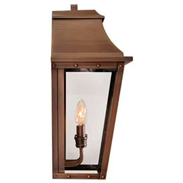 Acclaim Lighting 8424CP | Vintage Solid Copper Two Light Dimmable Wall Mounted Outdoor Wet Rated Lantern with Clear Glass | Hand Crafted Classic Colonial America Design (Copper Patina - Style Six)