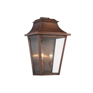 Acclaim Lighting 8424CP | Vintage Solid Copper Two Light Dimmable Wall Mounted Outdoor Wet Rated Lantern with Clear Glass | Hand Crafted Classic Colonial America Design (Copper Patina - Style Six)