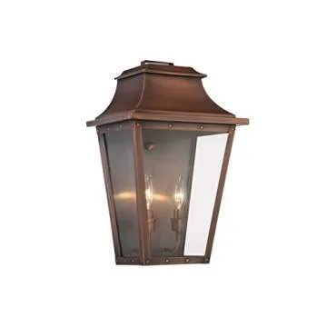 Acclaim Lighting 8424CP | Vintage Solid Copper Two Light Dimmable Wall Mounted Outdoor Wet Rated Lantern with Clear Glass | Hand Crafted Classic Colonial America Design (Copper Patina - Style Six)