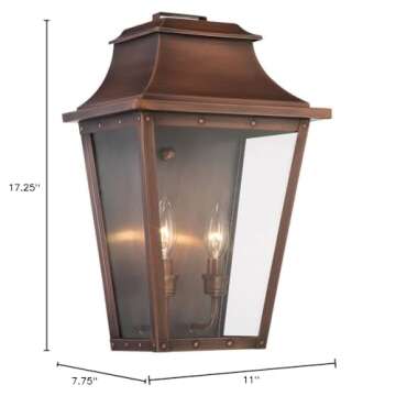 Acclaim Lighting 8424CP | Vintage Solid Copper Two Light Dimmable Wall Mounted Outdoor Wet Rated Lantern with Clear Glass | Hand Crafted Classic Colonial America Design (Copper Patina - Style Six)