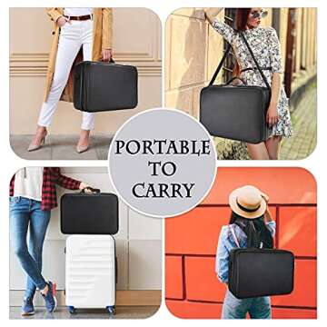 Oewoer Travel Makeup Train Case, PU Leather Professional Makeup Case with Adjustable Strap Portable Cosmetic Organizer Artist Storage Bag for Toiletry Jewelry Digital Accessories (L-Black)