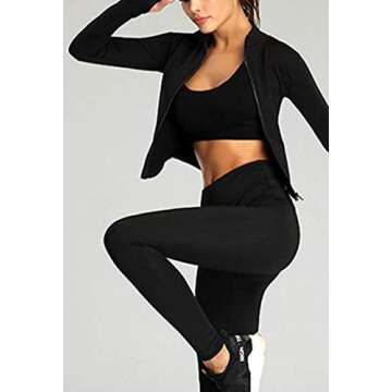 Lviefent Womens Lightweight Full Zip Running Track Jacket Workout Slim Fit Yoga Sportwear with Thumb Holes (Black, X-Large)