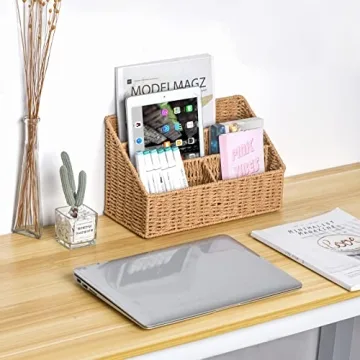 DINGTAI Woven Mail Organizer Stylish Farmhouse Desk Storage