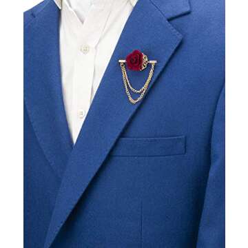 Knighthood Maroon Flower with Double Hanging Chain Lapel Pin/Brooch