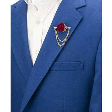 Knighthood Maroon Flower with Double Hanging Chain Lapel Pin/Brooch