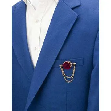 Knighthood Maroon Flower with Double Hanging Chain Lapel Pin/Brooch