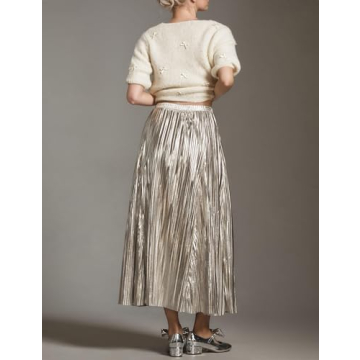 Ymejia Womens Glitter Pleated Maxi Skirt Shop Stylish Design