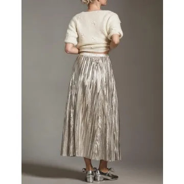 Ymejia Womens Glitter Pleated Maxi Skirt Shop Stylish Design