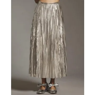 Ymejia Womens Glitter Pleated Maxi Skirt Shop Stylish Design