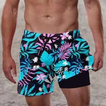 Cozople Men's Compression Liner Swim Trunks Beach Quick Dry Swim Shorts Flowers Tree Hybrid Print Ba...