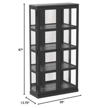 Benjara Wooden Curio Cabinet with Two Glass Doors and Four Shelves, Black,