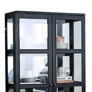Benjara Wooden Curio Cabinet with Two Glass Doors and Four Shelves, Black,