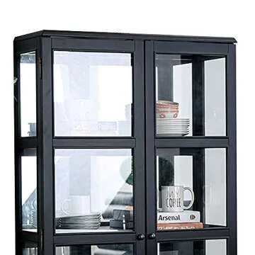 Benjara Wooden Curio Cabinet with Two Glass Doors and Four Shelves, Black,