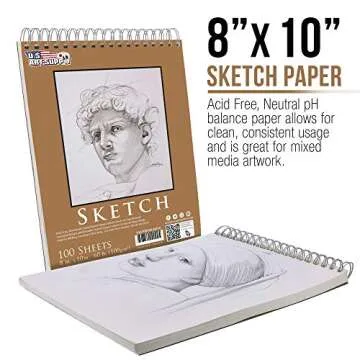 U.S. Art Supply 8" x 10" Top Spiral Bound Sketch Book Pad, Pack of 2, 100 Sheets Each, 60lb (100gsm)...