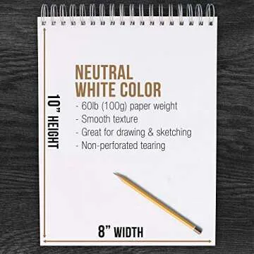 U.S. Art Supply 8" x 10" Top Spiral Bound Sketch Book Pad, Pack of 2, 100 Sheets Each, 60lb (100gsm) - Artist Sketching Drawing Pad, Acid-Free - Graphite Colored Pencils, Charcoal - Adults, Students