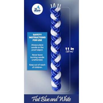 Ner Mitzvah Braided Havdalah Candle - 12-Pack Flat Blue and White Paraffin Wax - Handcrafted Havdallah Candle - Shabbat Judaica Gift