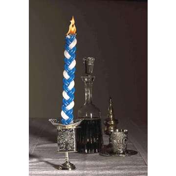 Ner Mitzvah Braided Havdalah Candle - 12-Pack Flat Blue and White Paraffin Wax - Handcrafted Havdallah Candle - Shabbat Judaica Gift