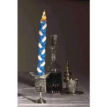 Ner Mitzvah Braided Havdalah Candle - 12-Pack Flat Blue and White Paraffin Wax - Handcrafted Havdallah Candle - Shabbat Judaica Gift