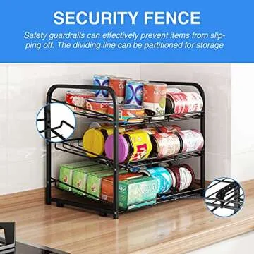 AIYAKA Can Rack Organizer, 3 Tier Stackable Can Storage Dispenser, for Food Storage, Kitchen or Pantry, Storage for 36 Cans, Black