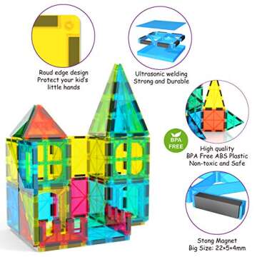 Jasonwell 65pcs Magnetic Tiles Building Blocks Set for Boys Girls Preschool Educational Magnet Const...