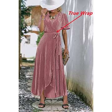 BerryGo Women's Prom Formal Velvet Wrap Dress V Neck Cocktail Short Sleeve Winter Long Maxi Dress Mauve S