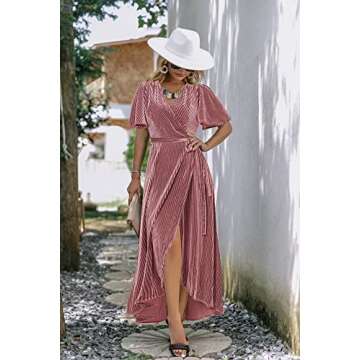 BerryGo Women's Prom Formal Velvet Wrap Dress V Neck Cocktail Short Sleeve Winter Long Maxi Dress Mauve S