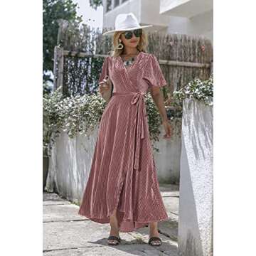BerryGo Women's Prom Formal Velvet Wrap Dress V Neck Cocktail Short Sleeve Winter Long Maxi Dress Mauve S