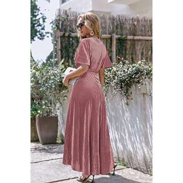 BerryGo Women's Prom Formal Velvet Wrap Dress V Neck Cocktail Short Sleeve Winter Long Maxi Dress Mauve S