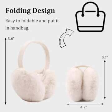 Yuoahcn Women Girls Ear Muffs Fashion Warm Plush Earmuffs Winter Foldable Ear Warmer Windproof Adjustable Earmuff (Milk White)