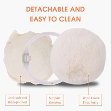 Yuoahcn Women Girls Ear Muffs Fashion Warm Plush Earmuffs Winter Foldable Ear Warmer Windproof Adjustable Earmuff (Milk White)