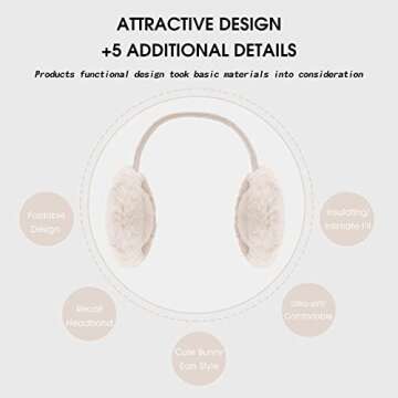 Yuoahcn Women Girls Ear Muffs Fashion Warm Plush Earmuffs Winter Foldable Ear Warmer Windproof Adjustable Earmuff (Milk White)